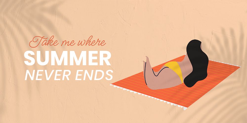 Summer travel Twitter post template, woman sunbathing