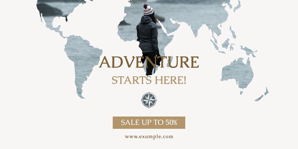 World travel Twitter post template, continent design