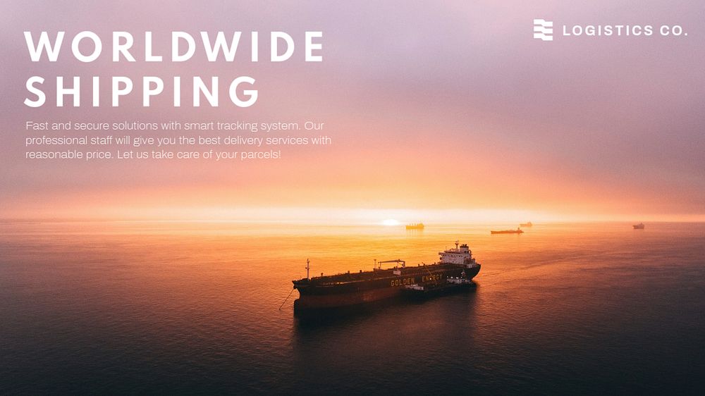  Worldwide shipping blog banner template, industry editable design 