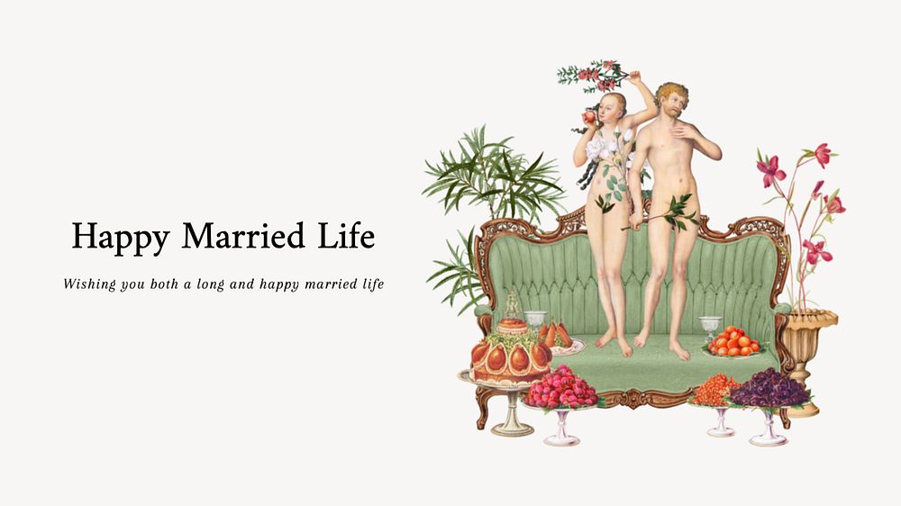 Happy marriage PowerPoint presentation template, Adam and Eve illustration