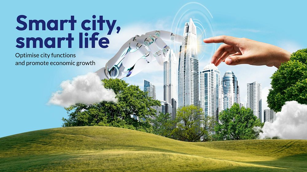 Smart city, slide presentation template, editable remixed media design