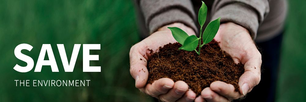 Save the environment template with young plant in hands