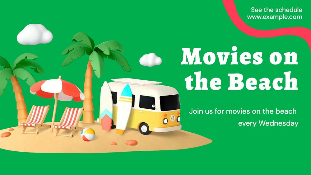 Movies on beach blog banner template, funky editable design