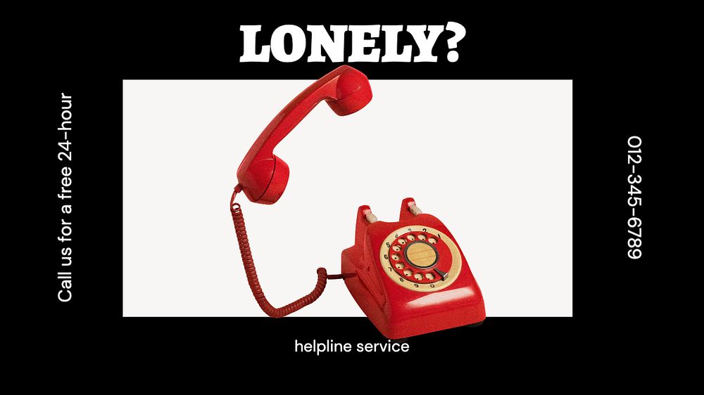 Lonely, helpline service blog banner template, funky editable design