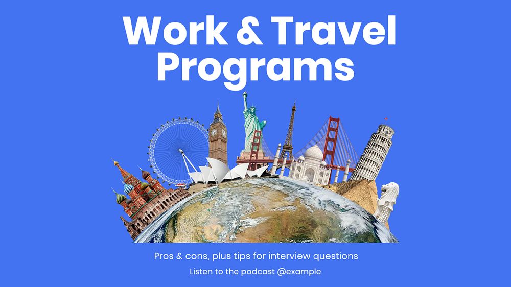 Work&travel programs blog banner template, customizable design