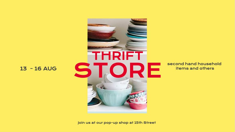 Thrift store blog banner template, editable text & design