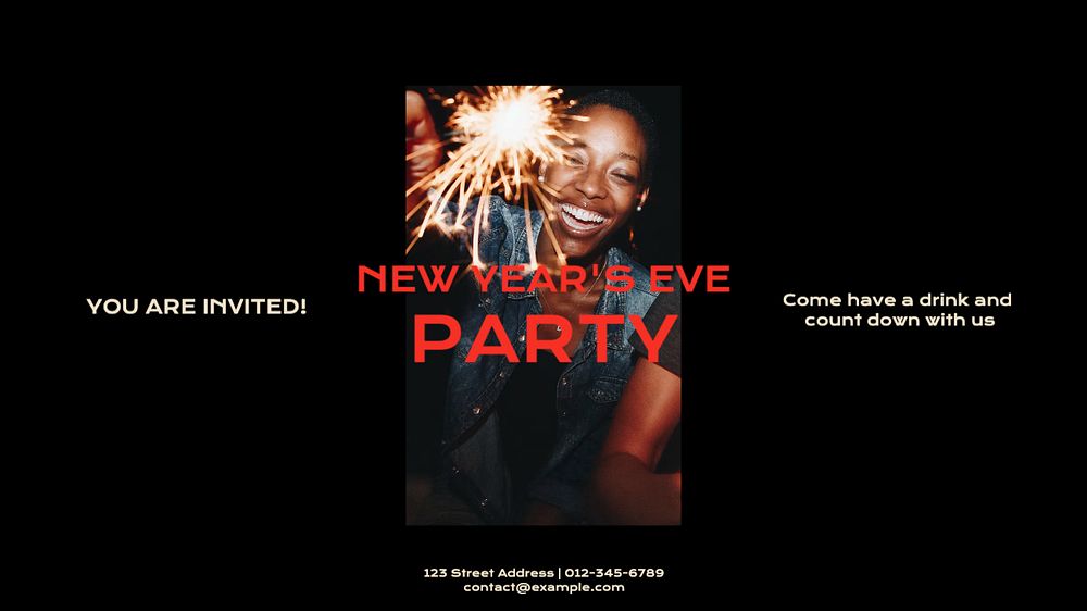 New Year Party blog banner template, editable text & design