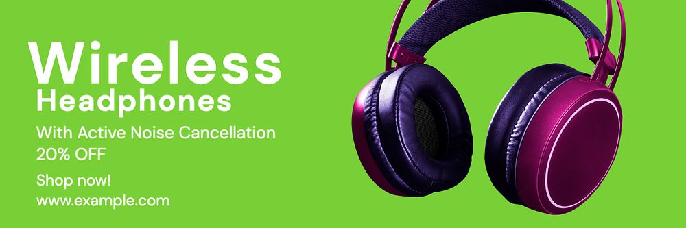 Wireless headphone email header template, customizable design