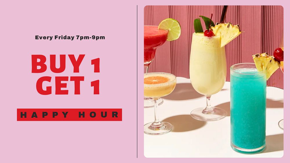 Happy hour blog banner template, editable text & design