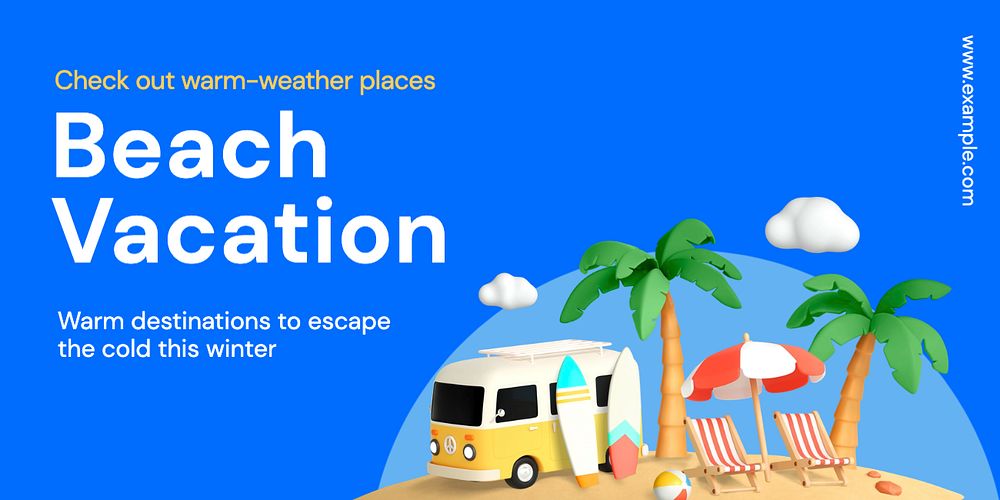 Beach vacation Twitter ad template, editable text & design