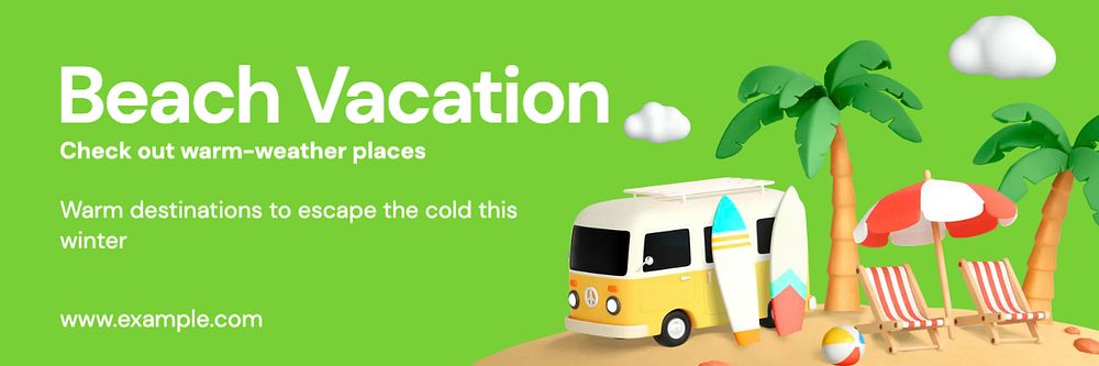 Beach vacation email header template, customizable design