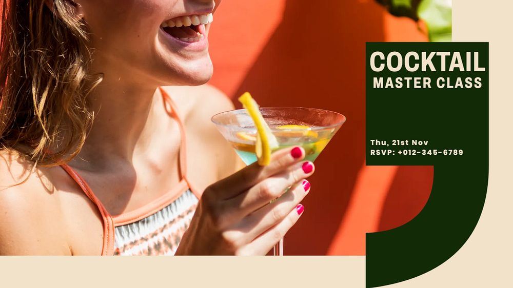 Cocktail class blog banner template, editable text & design