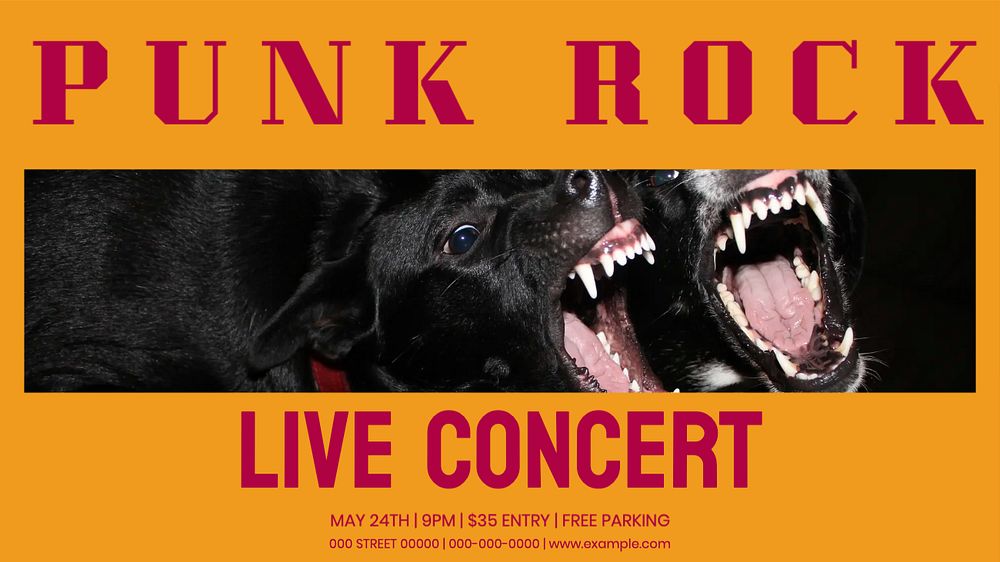 Punk rock live concert blog banner template, editable text & design