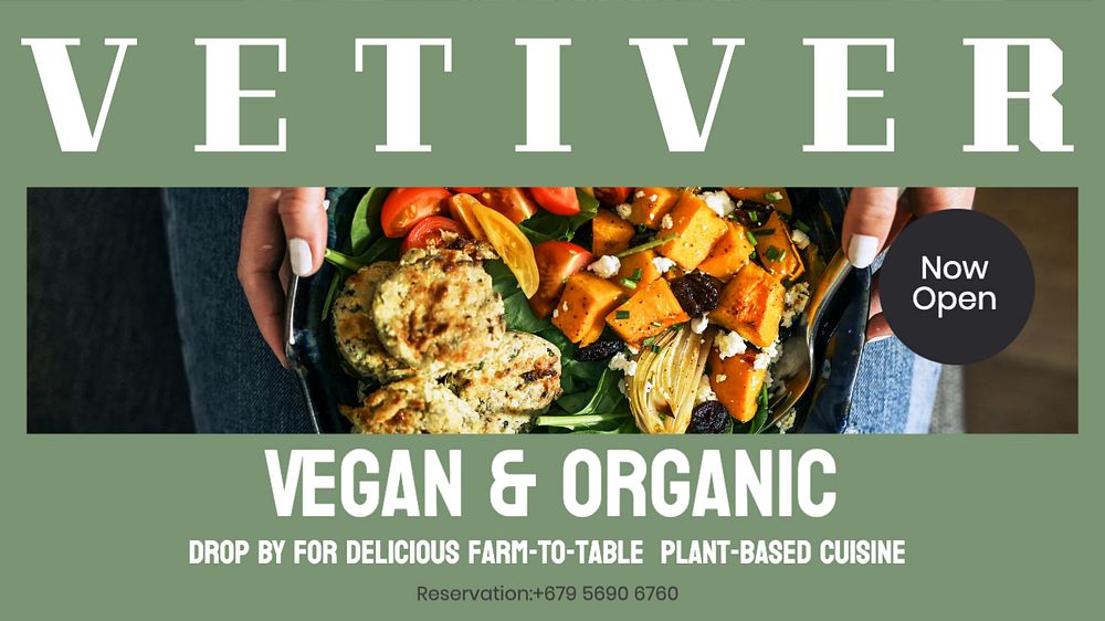 Vegan food blog banner template, editable text & design