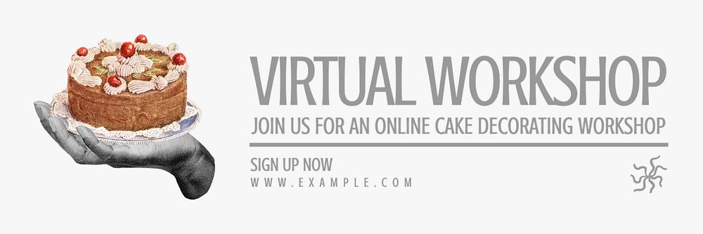 Virtual cake workshop email header template, editable text & design