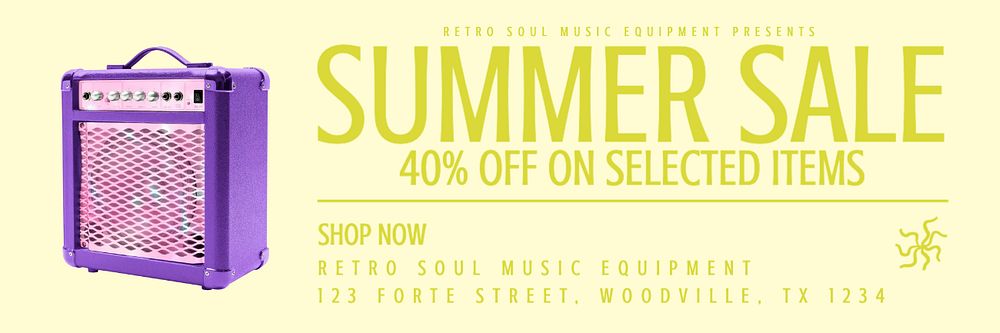 Summer sale music email header template, editable text & design