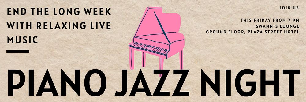 Piano jazz night email header template, editable text & design