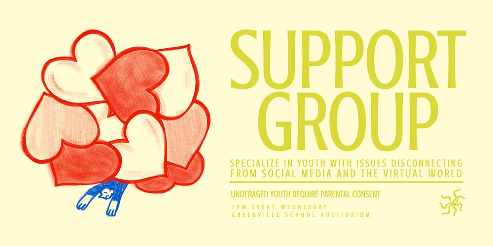 Support group ad Twitter ad template, editable text