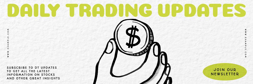 Daily trading updates email header template, editable text & design