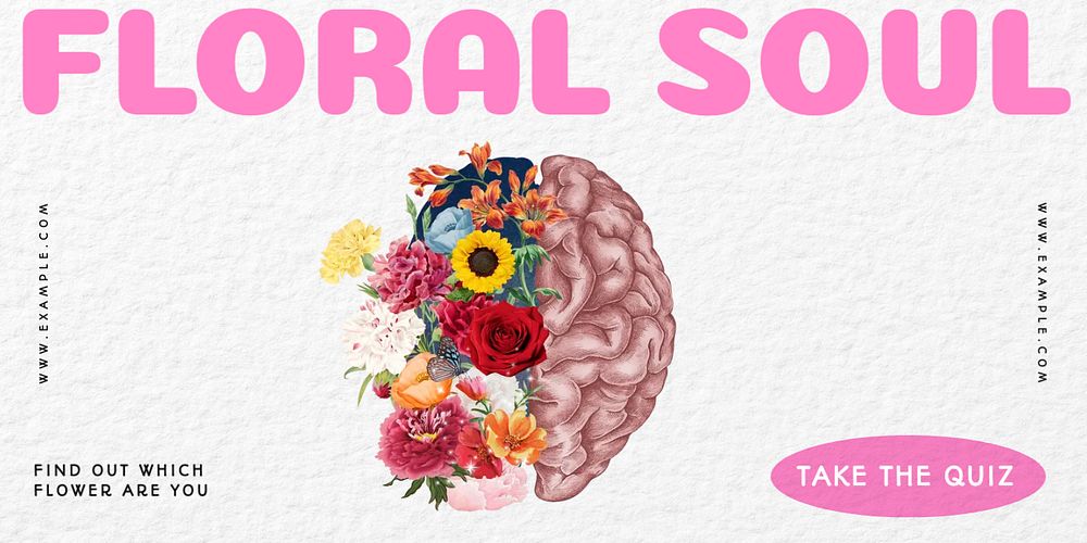 Floral soul quiz Twitter ad template, editable text