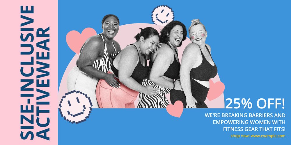 Size-inclusive activewear Twitter ad template, customizable design