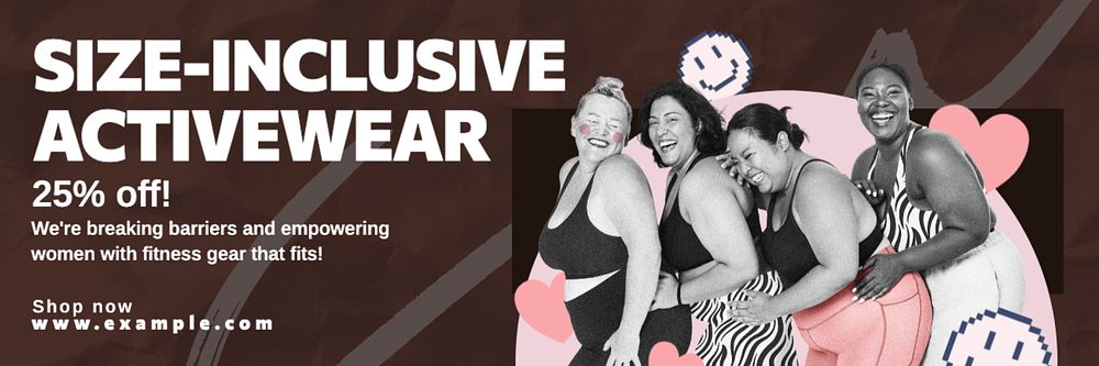 Size-inclusive activewear Twitter header template, customizable design