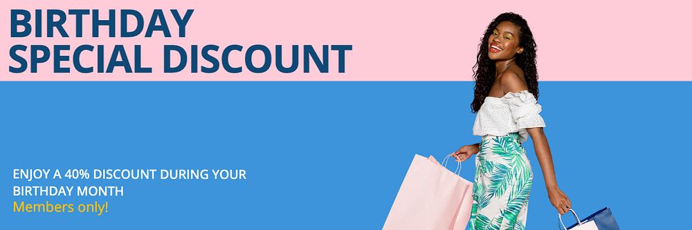 Members' birthday discount Twitter header template, customizable design