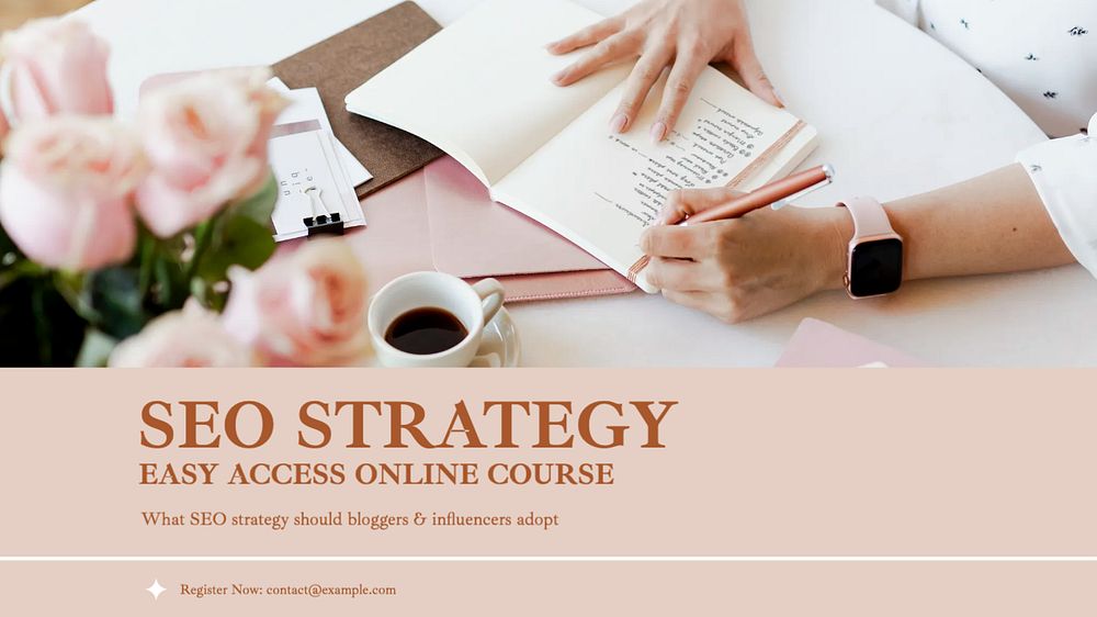 SEO strategy course blog banner template, editable text & design