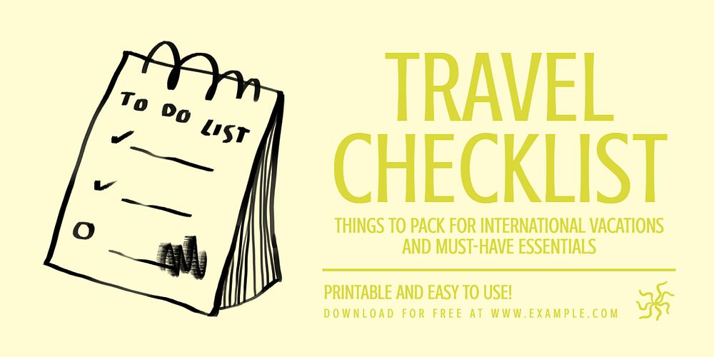 Travel checklist Twitter ad template, editable text