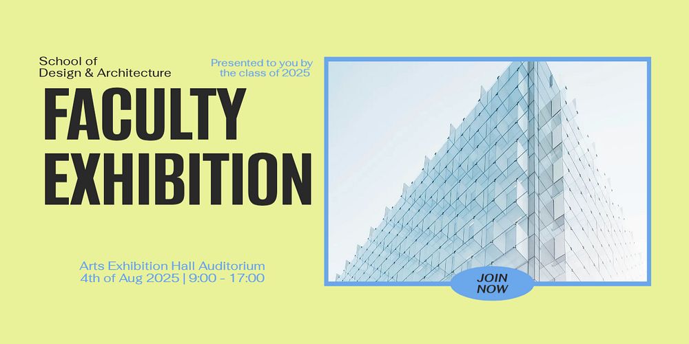 Faculty exhibition Twitter ad template, editable text & design