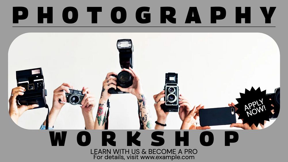 Photography workshop blog banner template, editable ad