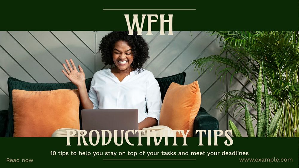 WFH productivity tips blog banner template, editable ad