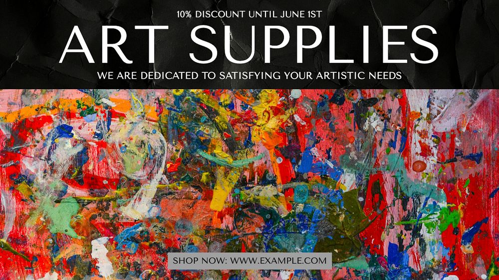 Art supplies store blog banner template, editable ad