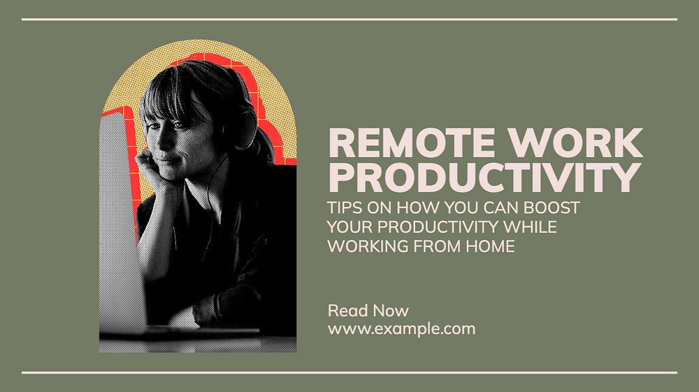 Remote work productivity blog banner template, editable ad