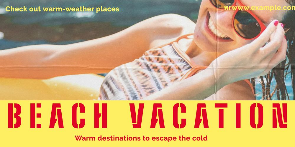 Beach vacation Twitter post template, editable text