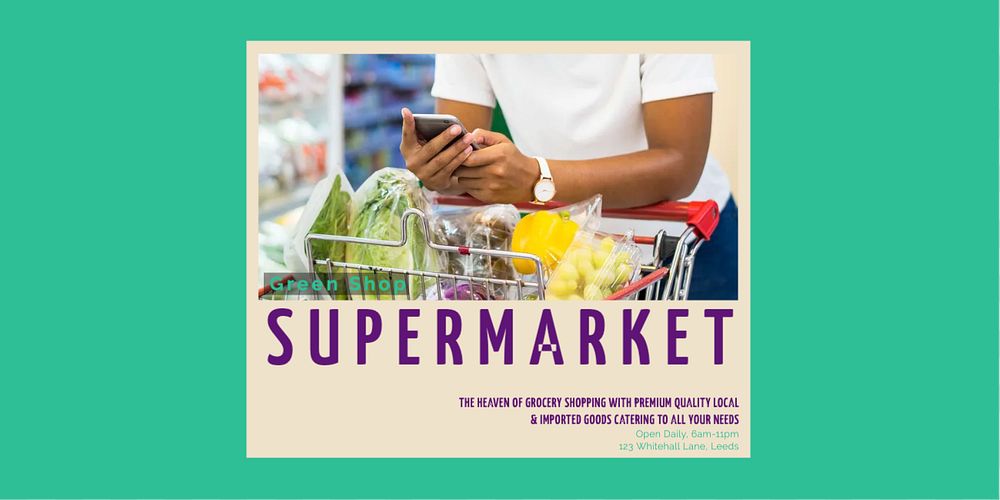 Supermarket Twitter post template, editable text