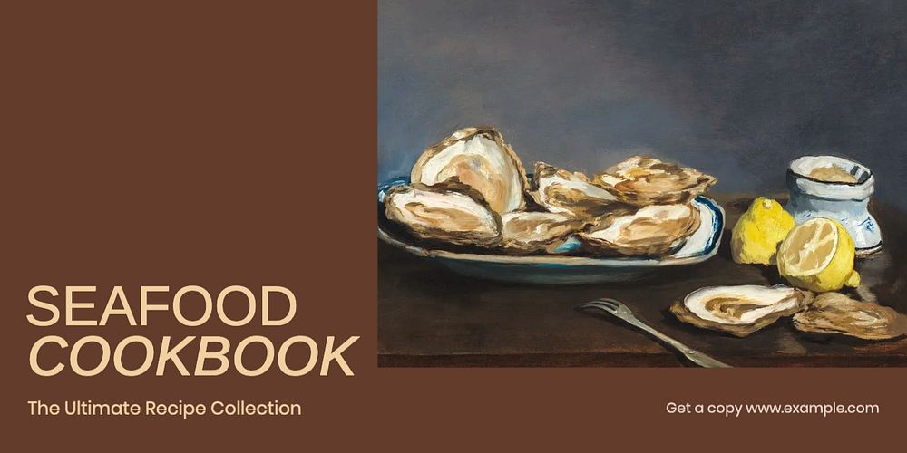 Seafood cookbook Twitter ad template, editable text & design