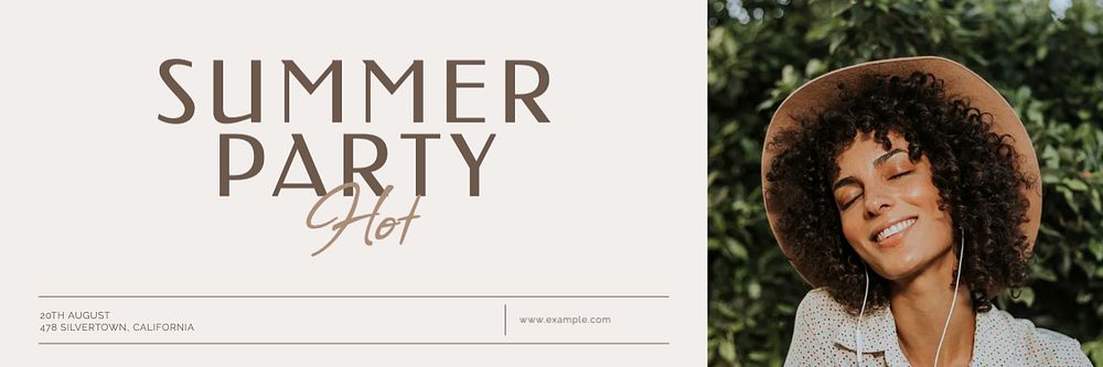 Hot summer party email header template, editable design