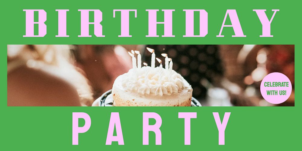 Birthday party Twitter post template, editable text