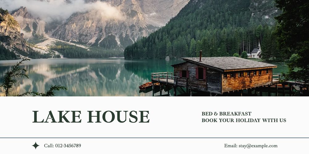 Lake house Twitter ad template, editable text & design