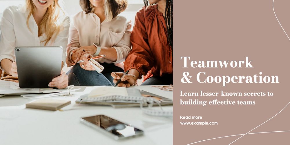 Teamwork & cooperation Twitter ad template, editable text & design