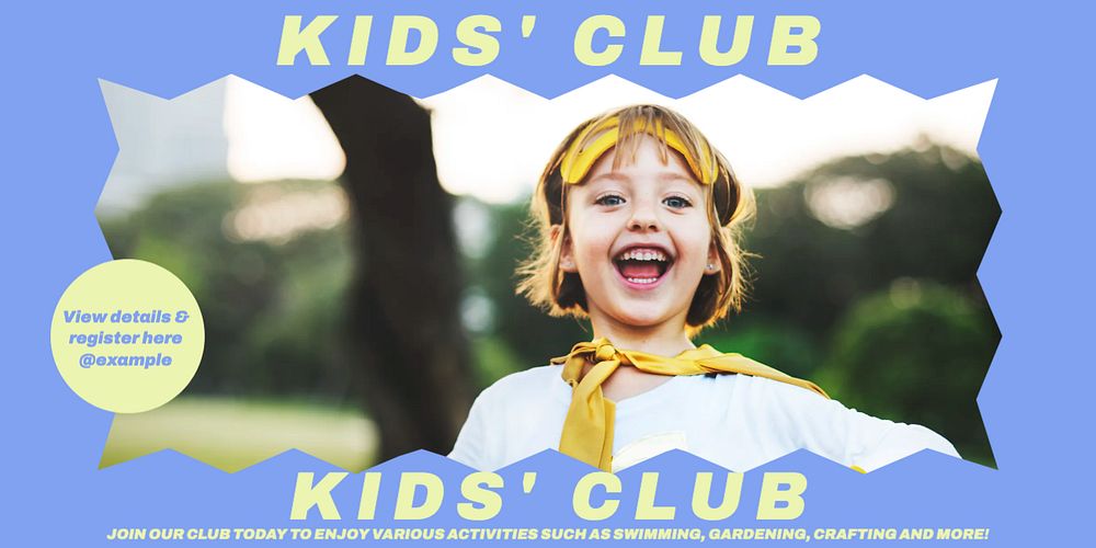 Kid club Twitter post template, editable text