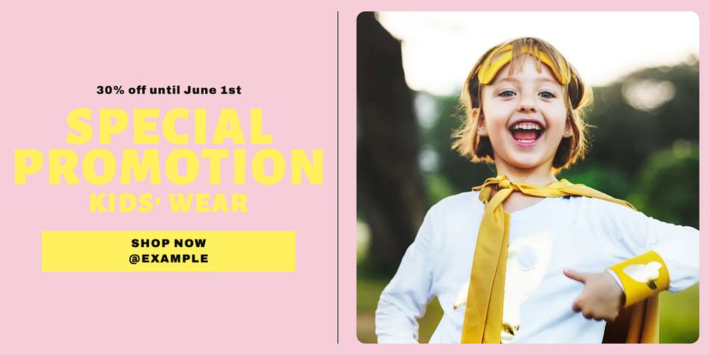 Kids' wear promotion Twitter post template, editable text