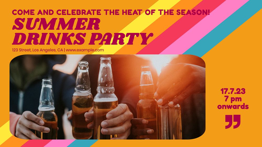 Summer drinks party blog banner template, editable design