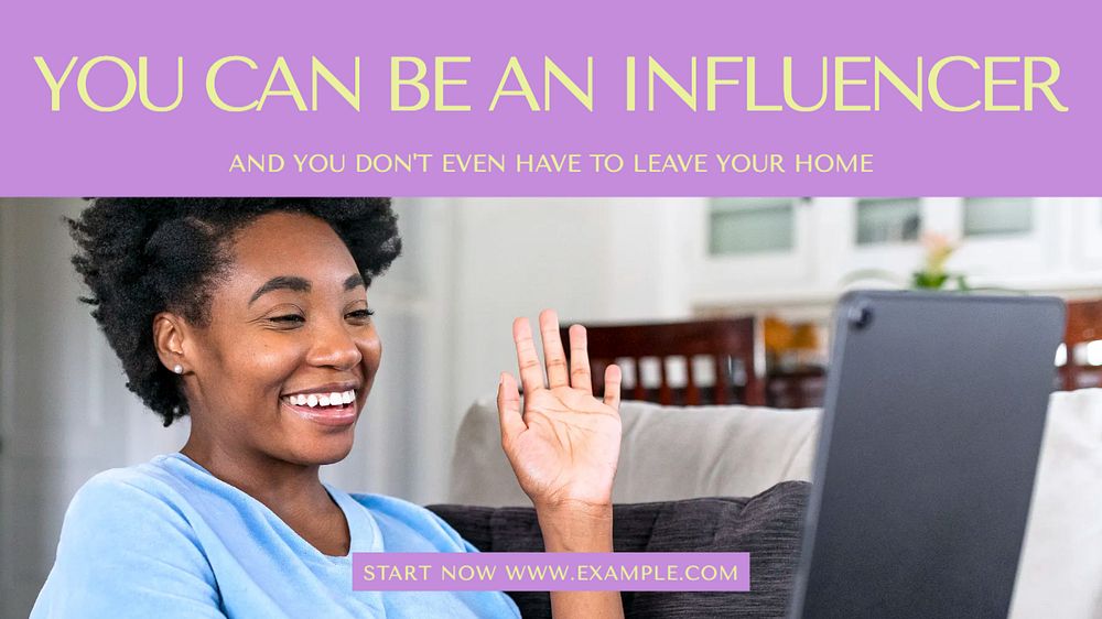 Influencer from home blog banner template, editable design