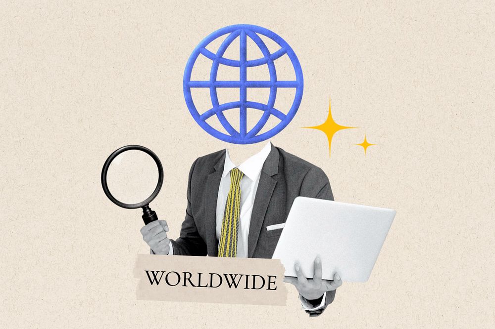 Worldwide word, grid globe head businessman remix, customizable design