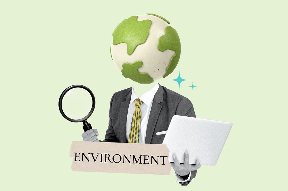 Environment word, globe head businessman remix, editable design