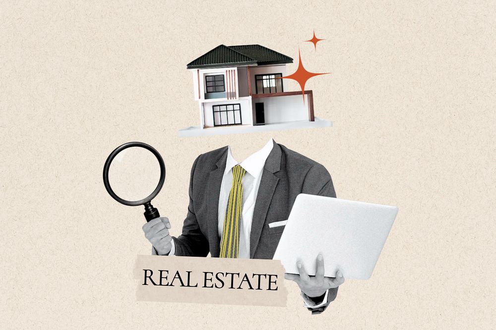 Real estate word, property head businessman remix, editable design