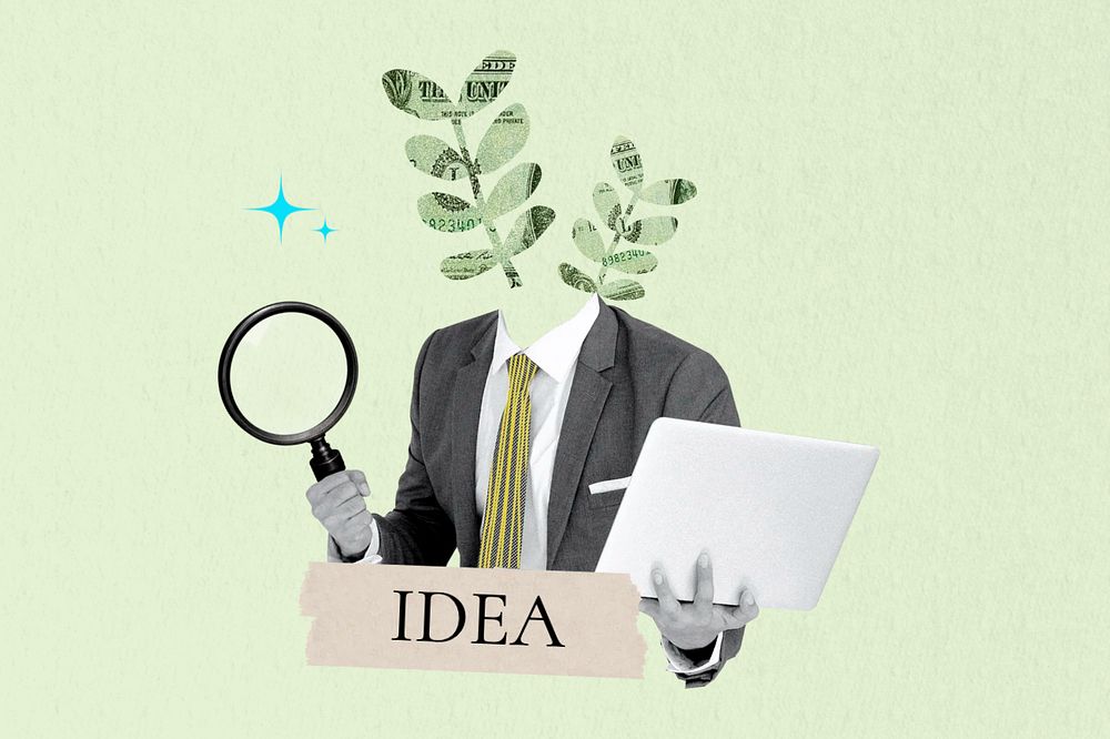 Idea word, plant head businessman remix, editable design