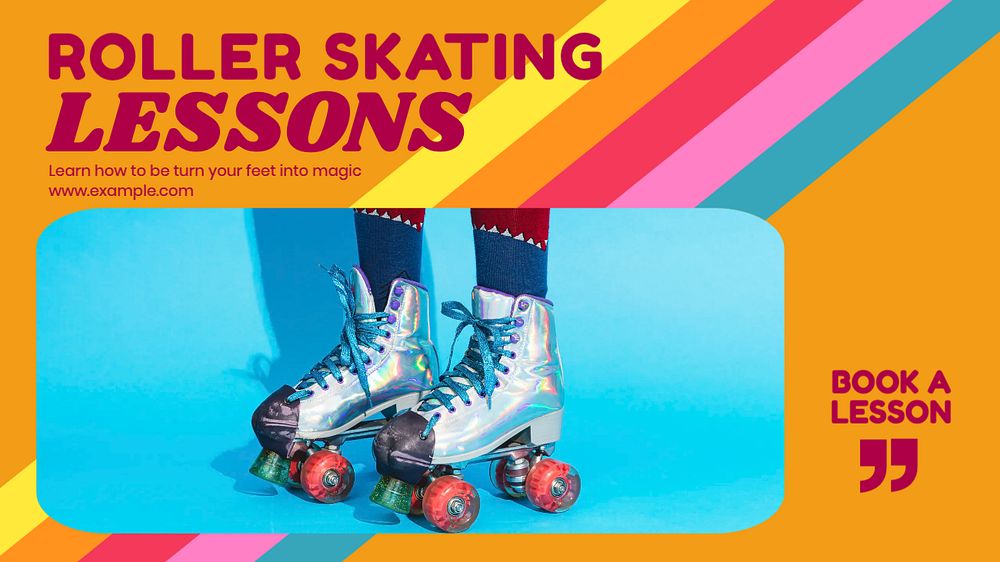 Roller skating lessons blog banner template, editable design